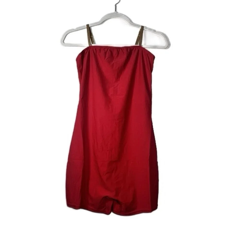 AL Theatricals Shorty Unitard Red and Gold Dance Costume Sleeveless adult Large